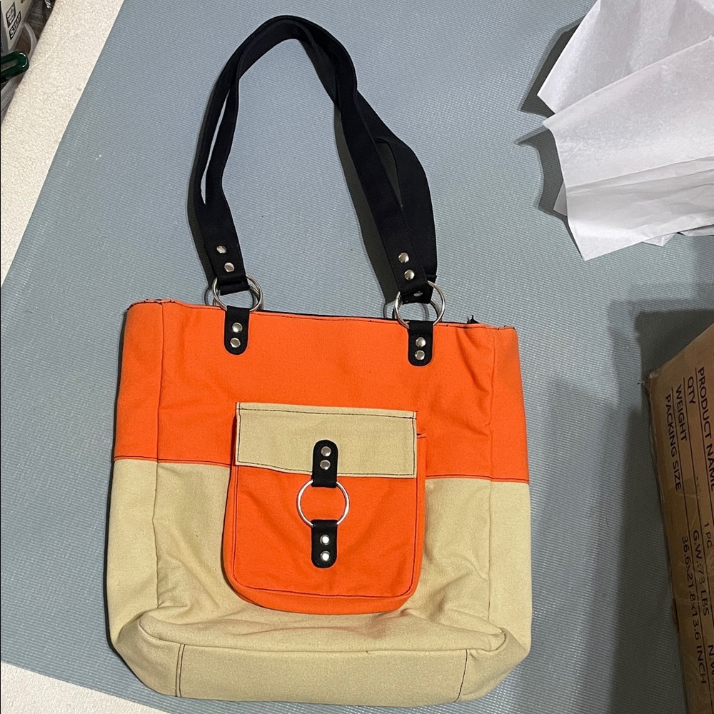Jazzd Orange and Tan Padded Tote Bag